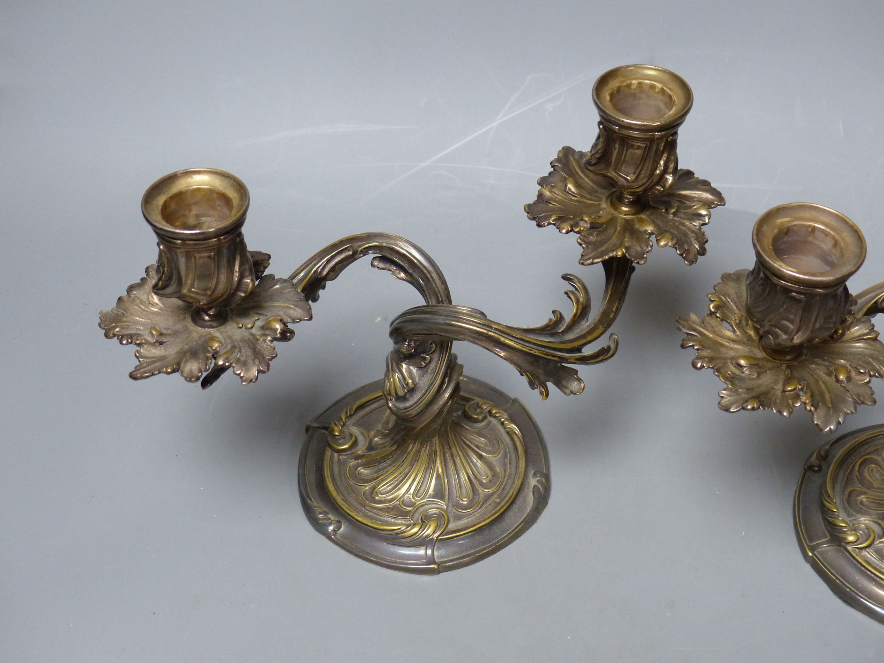 A pair of Christofle plated two-branch candelabra, height 17cm